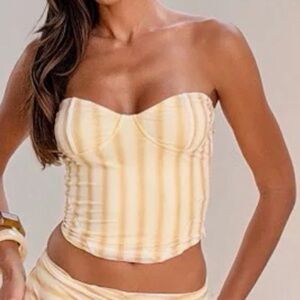 Tiger Mist Striped Yellow and White Bustier Top